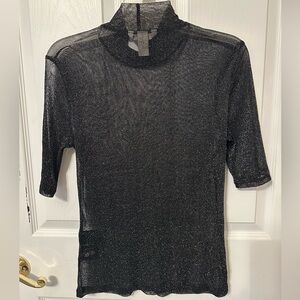 H&M Knit Sheer Top Sparkly Black Short Sleeves Size L